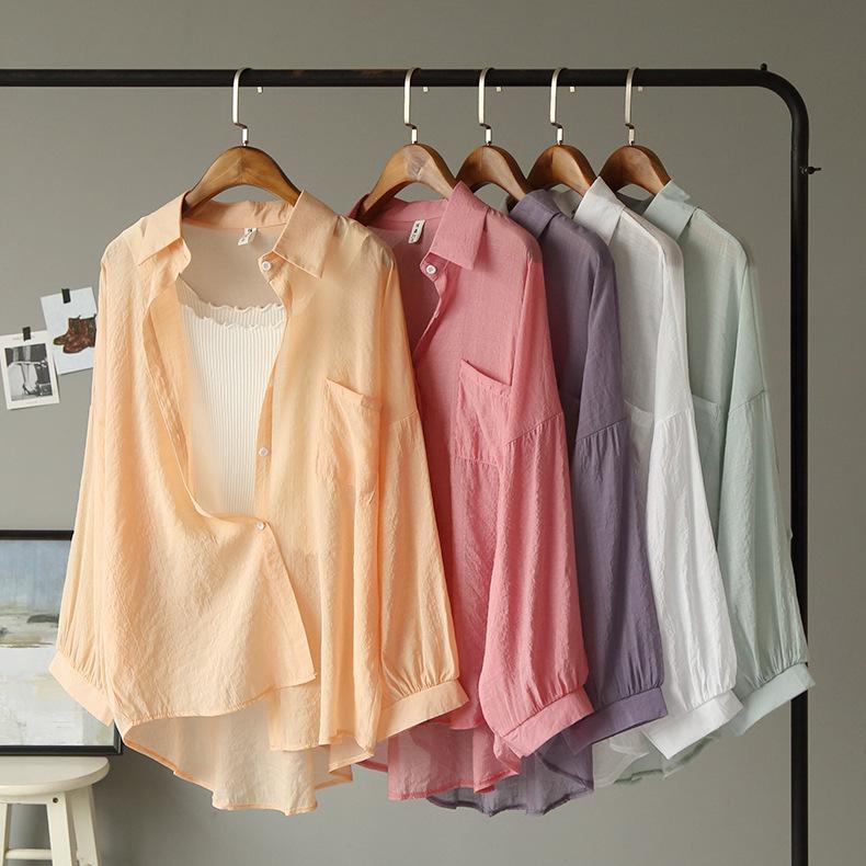 

Women's Blouses & Shirts Women Loose Blouse Thin And Light Breathable Translucent Cotton Fabric Shirt Big Size Casual Style Female Leisure T, Orange