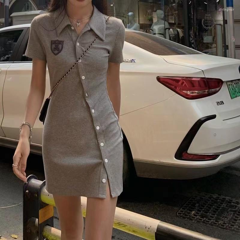 

Party Dresses 2023 Summer Polo T-Shirt Dress Korean Women Fashion Clothing Casual Turn Down Collar Short Sleeve Ladies Female Button, Black