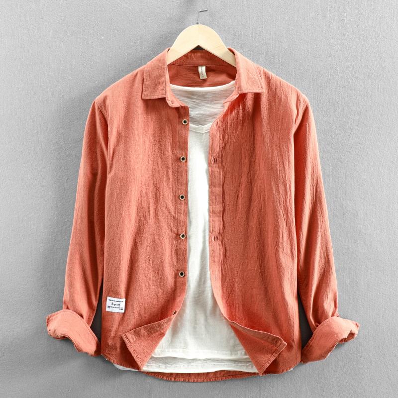 

Men's Casual Shirts Men Clothing 2023 Autumn Cotton Men's Long Sleeve Shirt Solid Color Simple Retro Loose, White