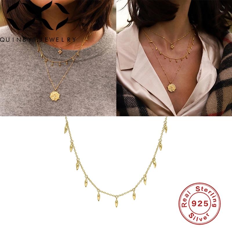 

Chains Quinby Women Necklace Cross-border -selling 925 Sterling Silver INS Mini Water Drop Clavicle Clover