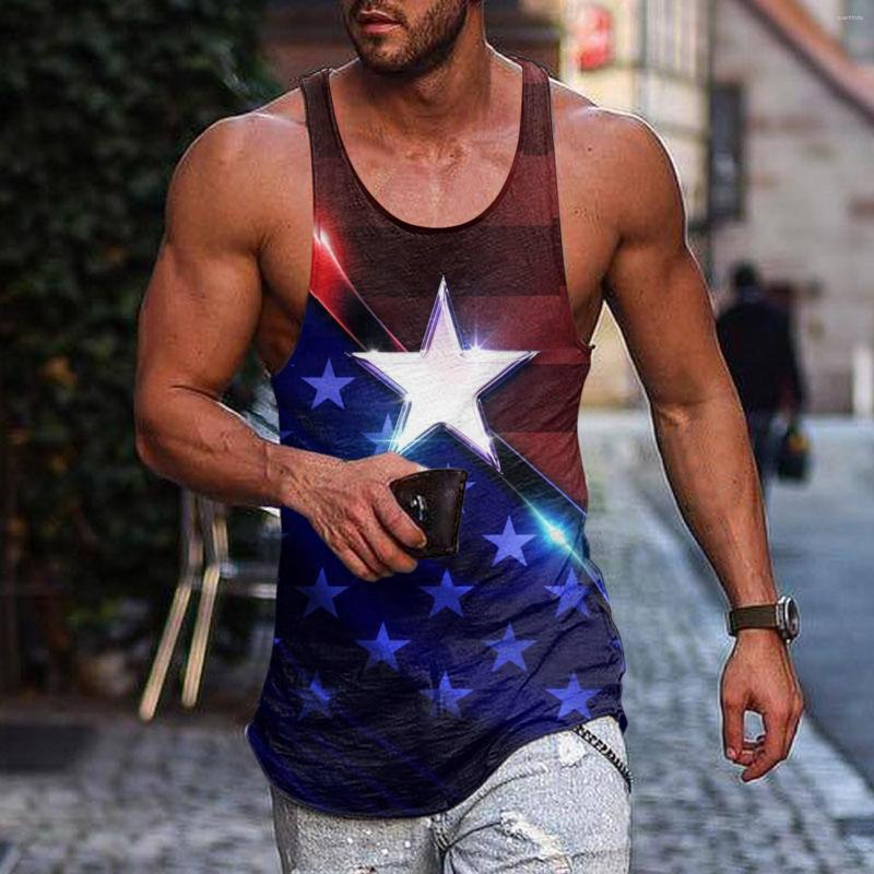 

Men's Tank Tops Men Summer Independence Day Vest Large Size Breathable Casual Sleeveless Top Loose Full Print, Blue