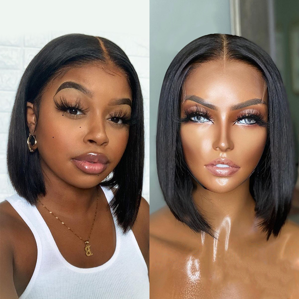 

Transparent Shor Bob Wig Lace Frontal Human Hair Wigs With Baby Hair Middle Part Virgin Wig For Black Women Closure, Others color