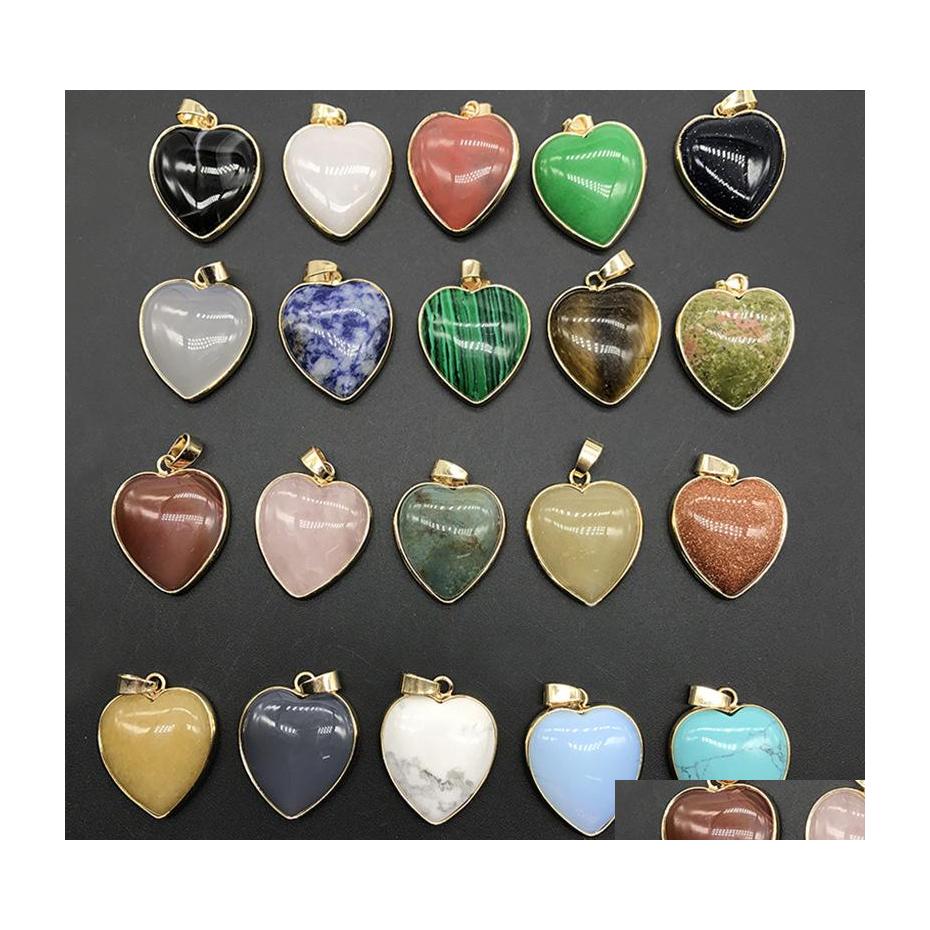 

Charms Rose Quartz Opal Tigers Eye Natural Stone Pendum Heart Pendants For Necklace Earrings Jewelry Making Drop Delivery Findings C Dh5Kc