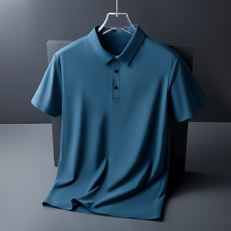 

Summer polo shirt 2023 short-sleeved men's ice silk solid color lapel casual T-shirt Slim fit business casual lapel T-shirt men, Black