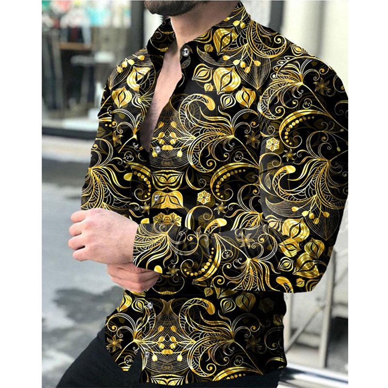 

Men' Casual Shirts Spring Summer Men Fashion Turn-Down Collar Buttoned Indie Folk Print Long Sleeved Shirt Man Top StreetwearMen, Shirts a001