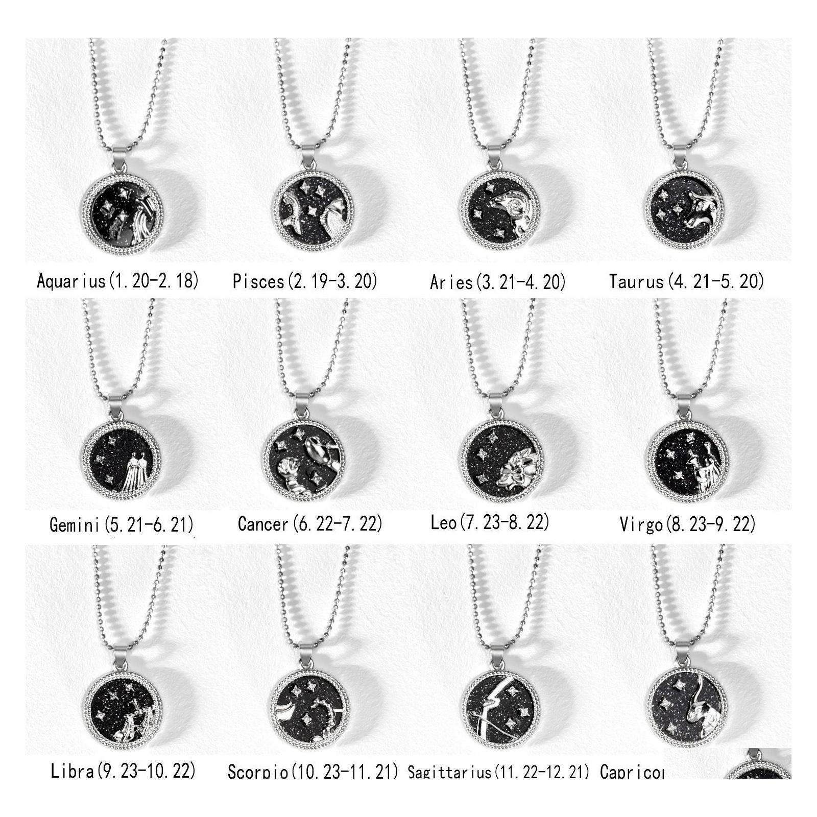 

Pendant Necklaces Lover Day Night 12 Constellation Necklace For Women Zodiac Sign Aquarius Leo Libra Aries Wish Card Fashion Jewelry Dhpv4