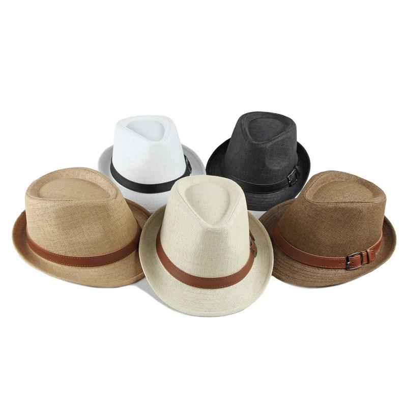 

Wide Brim Hats Jovivi Spring Summer Sun Protection Panama Straw Fedora Hat Short Beach Cap With Black Belt Men Women Jazz, White