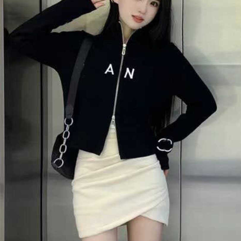 

23ss brand Designer cardigan sweater zipper Jacket coat high-necked letter embroidery logo Women knitted womens Autumn Winter fashionable High-quality clothess a1, Black
