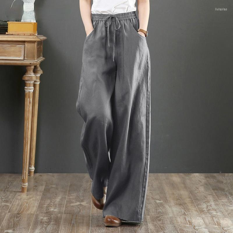 

Women's Pants Cotton Linen Wide Leg Women's 2023 Spring High Waist Solid Drawstring Loose Ankle-length Large Trousers For Female, Green