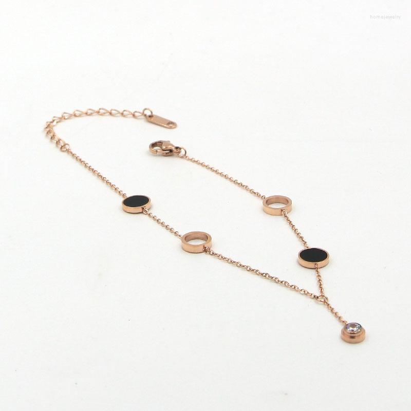 

Anklets Design 2 Circles Enamel Circle Middle Zircon Top Quality Titanium Steel Rose Gold Color Woman Jewelry Gift