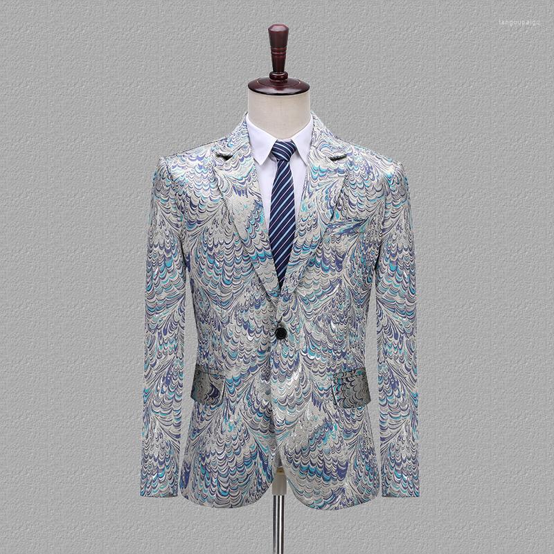 

Men' Suits Elegant Peacock Jacquard Blazer For Men Singer Host Stage Costume Plus Size Men, Multicolor