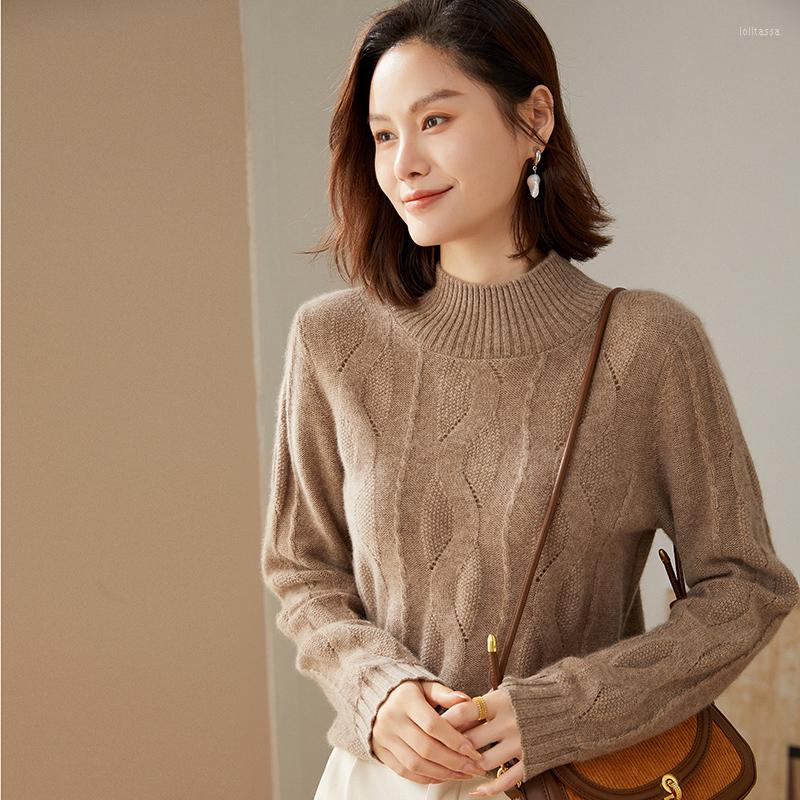 

Women's Sweaters Women's Pullover Elegant 2023 Fall/Winter Half Turtleneck Cashmere Sweater Casual Loose Ladies Tops Overside Wool, Camel