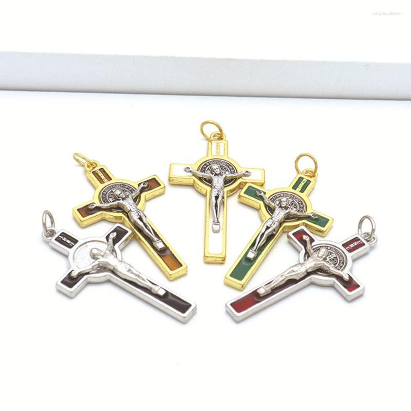 

Pendant Necklaces Diyalo 1pc Religious Exorcism St Benedict Cross Crucifixion DIY Handmade Keychain Necklace Rosary Charms Jewelry Part