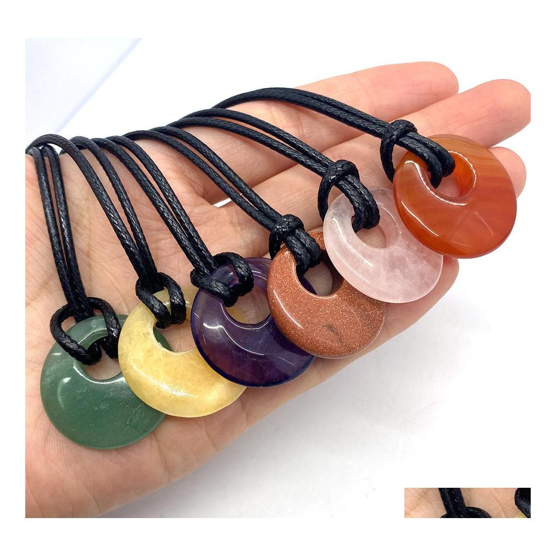

Pendant Necklaces 27Mm Lucky Ring Healing Natural Stone Agate Lapsi Pink Crystal Rope Chain For Women Carshop2006 Drop Delivery Jewe Dhpbs