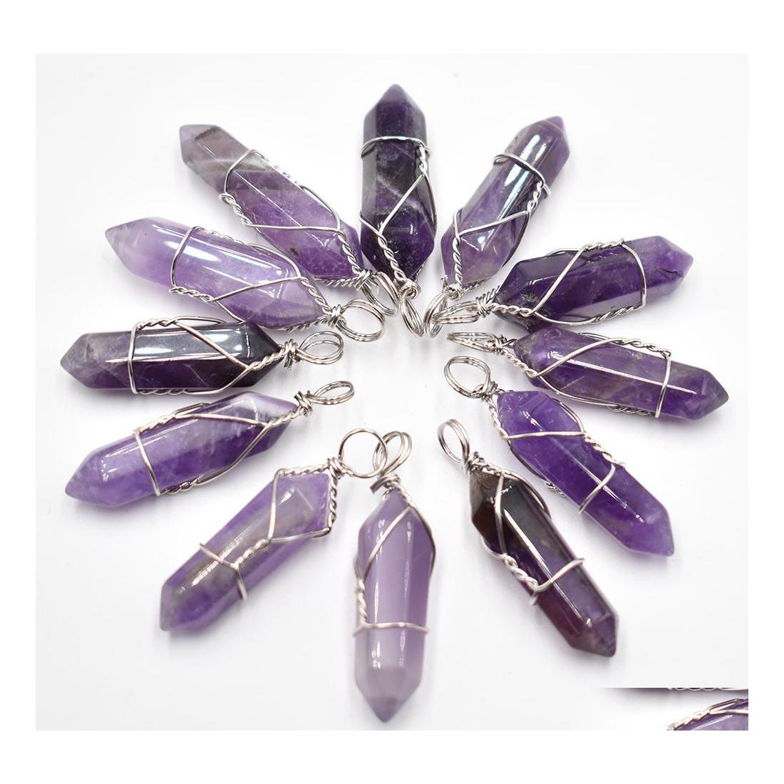 

Charms Sier Wire Natural Stone Amethyst Hexagonal Healing Reiki Point Pendants For Jewelry Making Carshop2006 Drop Delivery Findings Dhneg