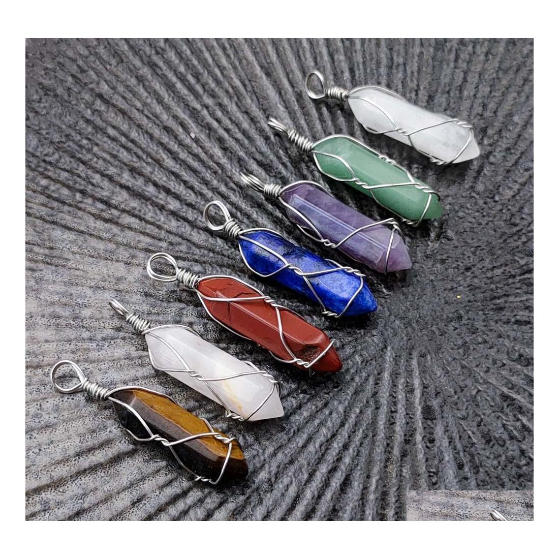 

Charms Natural Stone Hexagon Prism Chakra Pendants Lapis Lazi Opal Pink Quartz Rock Crystal Clear Chakras Gem Fit Necklace Making Dr Dhxj5