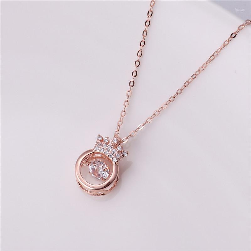 

Pendant Necklaces Rose-Gold Alloy Crown Throbbing Zircon Necklace Women 2023 Latest Wedding Royal Style 3 Colors Clean Stone Lady Party