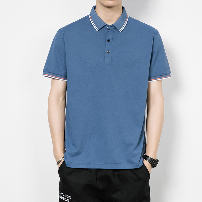

2023 summer polo shirt men' short sleeve top lapel T-shirt cotton simple loose breathable band T business casual, White