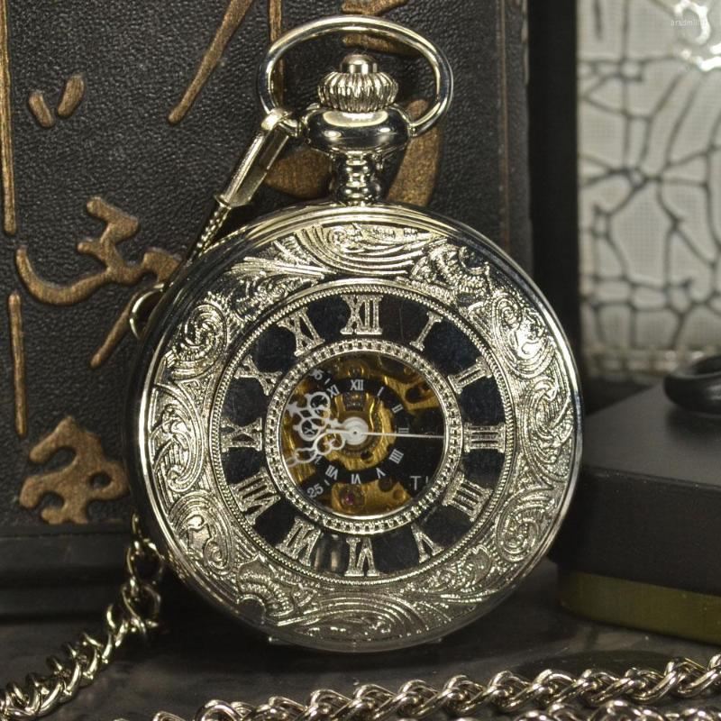 

Pocket Watches TIEDAN Steampunk Luxury Fashion Antique Skeleton Mechanical Watch Men Chain Necklace Business Casual & Fob, Picture shown