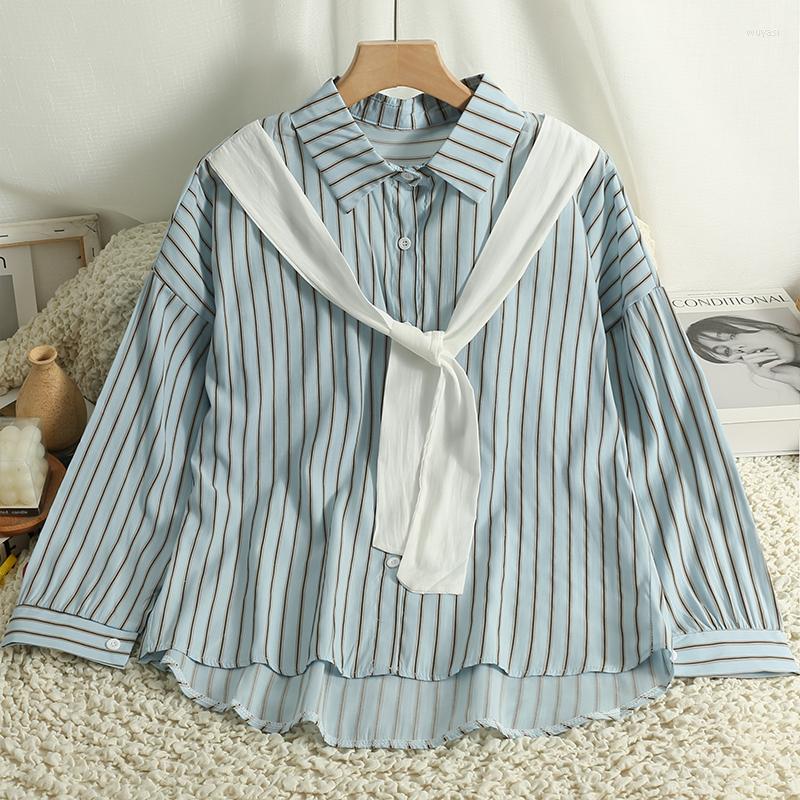 

Women's Blouses Korejepo College Cape Blouse Fake Two Striped Age Reducing Shirts Women's 2023 Spring Sweet Leisure Simplicity Loose Top, Blue