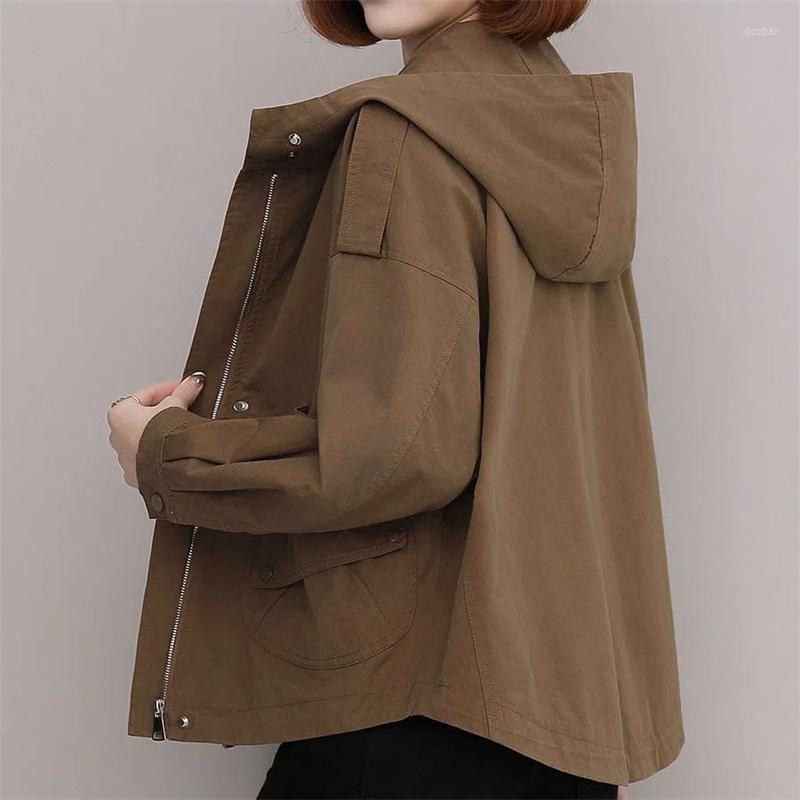 

Women's Jackets Middle Aged Mom's 2023 Spring Dress South Korean Casual Coat Women's Hooded Simple Solid Temperament Windbreaker, Green