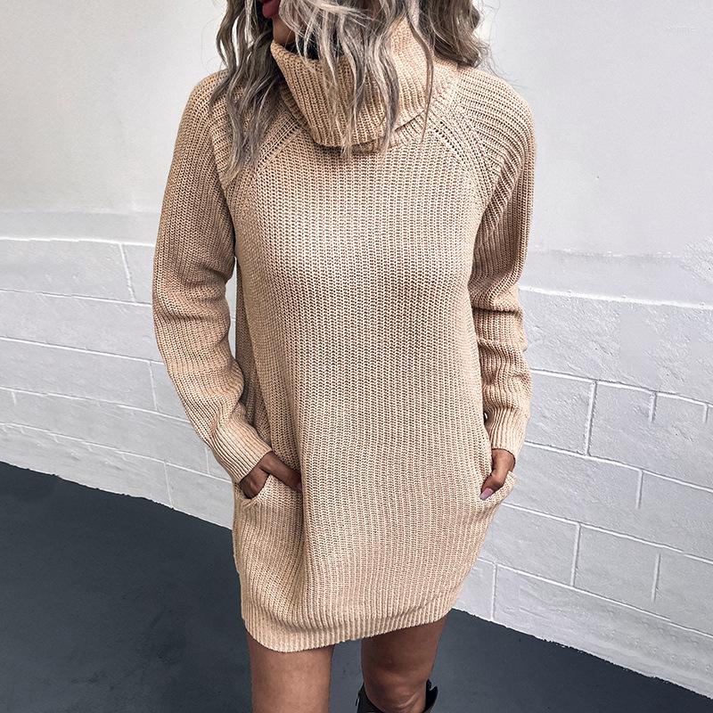

Women' Sweaters Women Solid Color Lapel Knitted Sweater Dress 2023 Autumn Winter Pocket Pullover, Green