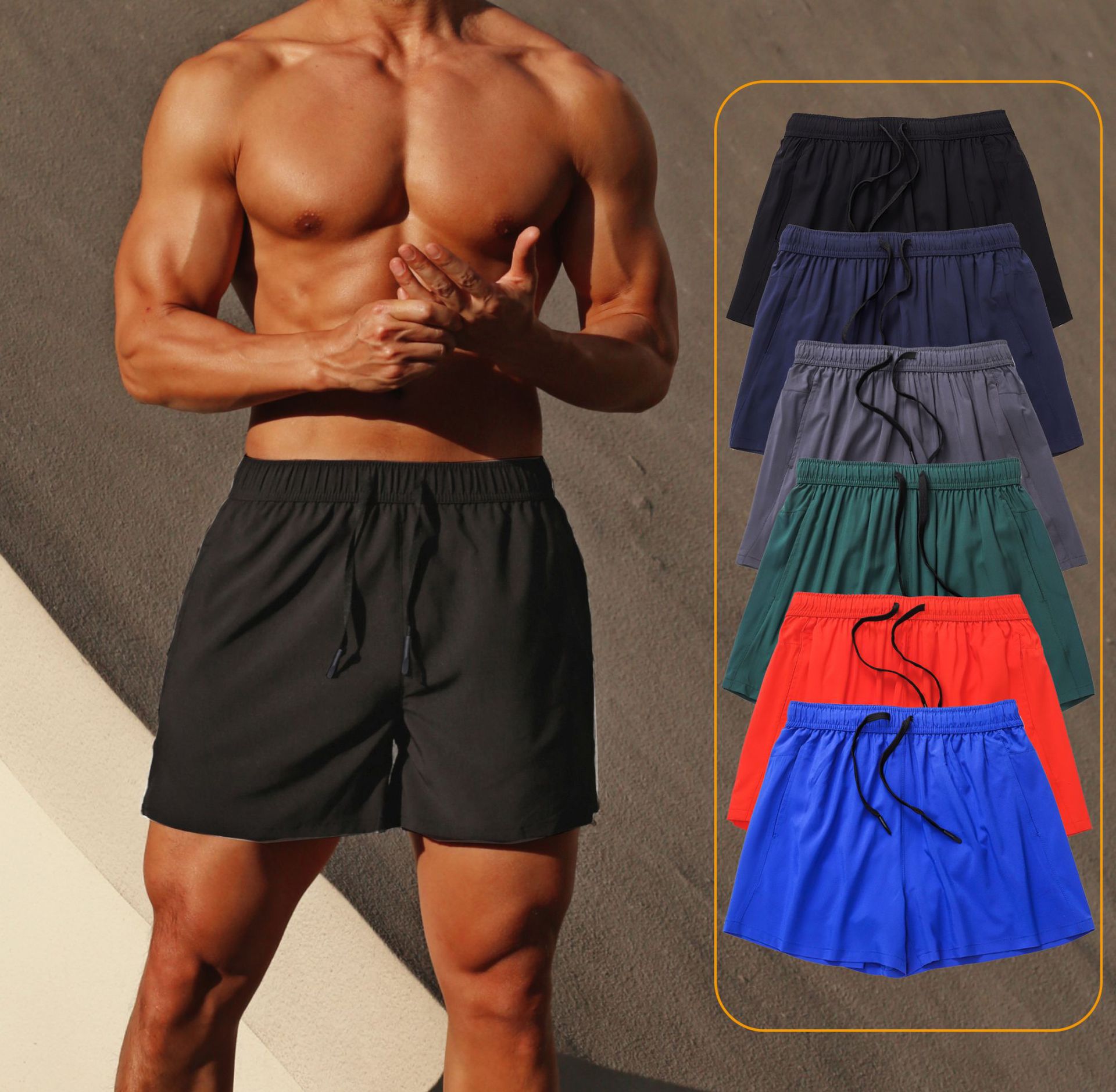

Summer Fitness Shorts Men's Running Training Quarters Casual Fitness Plus Sports Shorts Quick Dry, Black