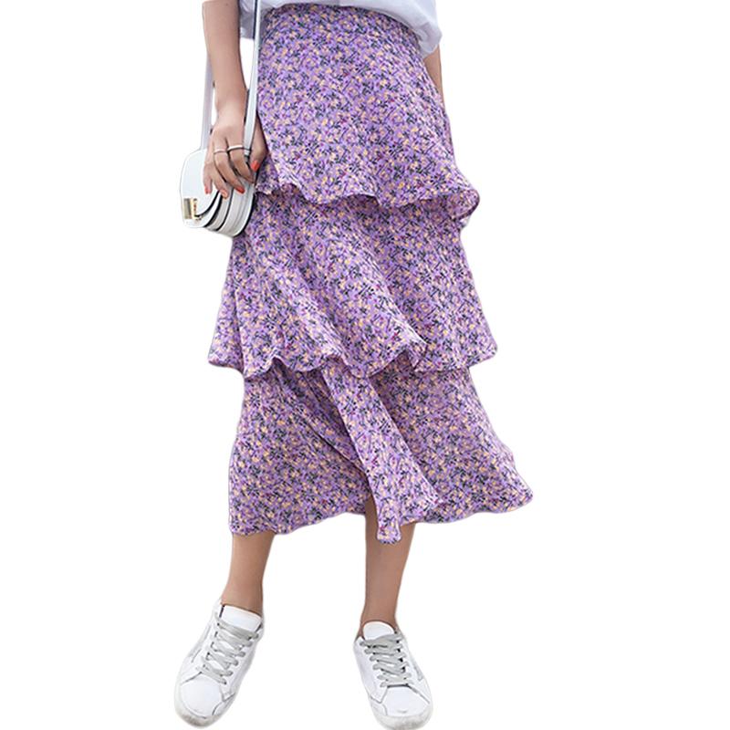 

Skirts 2023 Girls Princess Sweet Style Baldress Chiffon Rok Women Flower Printer Disrupted Three Layers Cake Elastic Tail CM1228, Black