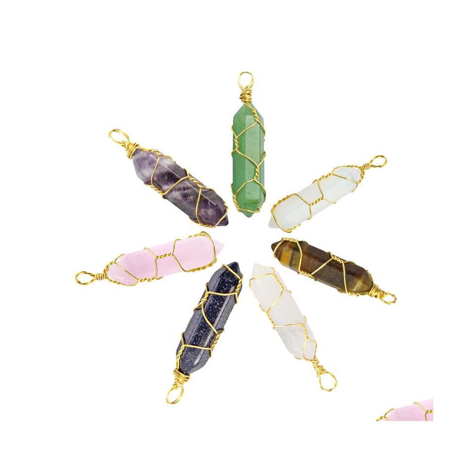 

Charms Natural Stone Hexagon Prism Chakra Pendants Quartz Rock Crystal Clear Chakras Gem Fit Necklace Making Assorted Drop Delivery Dheng