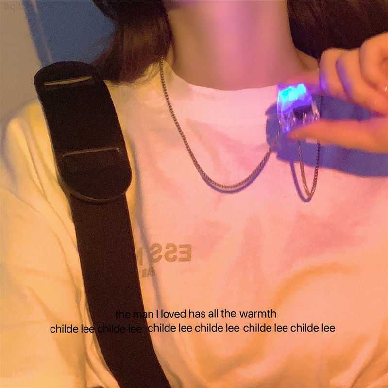 

Tiktok Little Red Book Popular Decompression Mechanical Hand Necklace Female Glow Button Pendant Couple Necklace Jewelry Fashion Brand