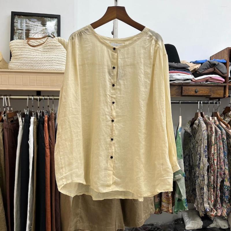 

Women's Blouses Lightweight Cotton Linen Women Shirts Vintage 2023 Solid Loose O-Neck Casual All Match Female Outwear Top Quality, White