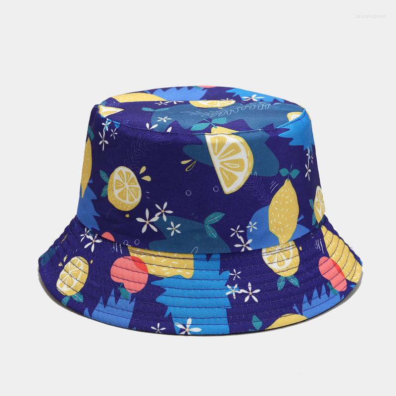 

Berets Fresh Fruit Pattern Reversible Bucket Hat Man Women Travel Sports Fisherman Cap Teen Hip Hop Panama Adult Unisex Bob Hats