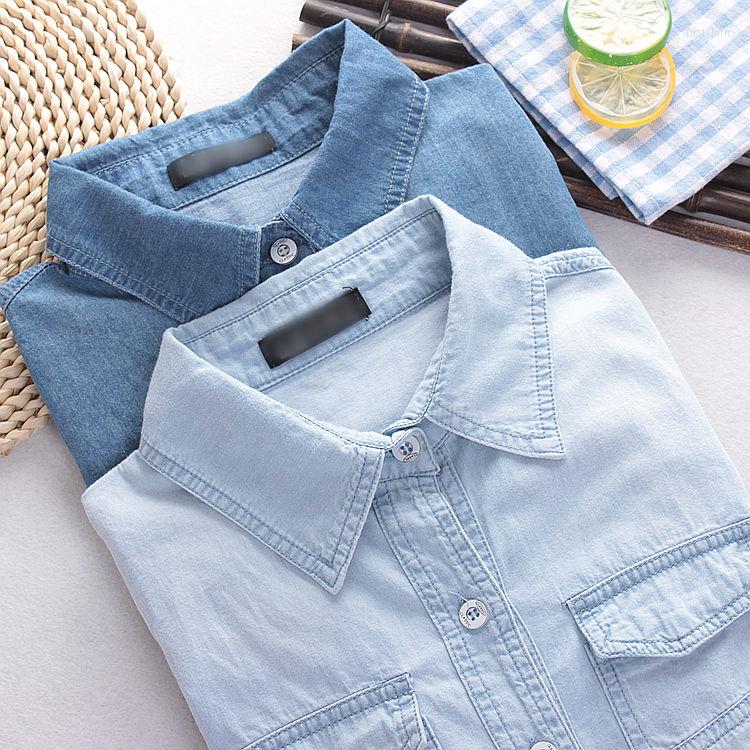 

Women' Blouses Women Blouse Long Sleeve Denim Top Spring Wear Outer Blusas Mujer De Moda, Blue