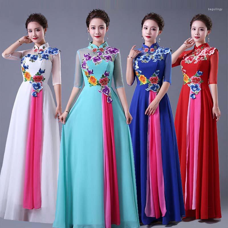 

Ethnic Clothing Mother Bride Chiffon Lace Embroidery Long Bridesmaid Dresses Chorus Costume Bohemia Wedding Party Dress Prom Gown