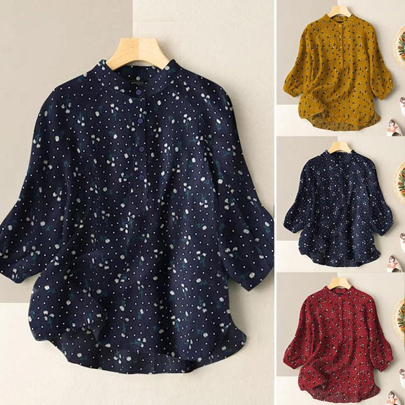 

Women' Blouses Cotton Blend Tees Women Women' Spring And Summer Round Neck Button Print Womens Short Sleeve V Shirts Workout Shirt, Blue