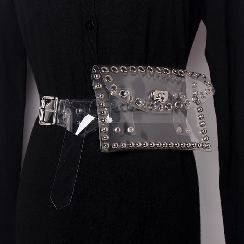 

Waist Bags Women Rivet Belt Pack Transparent PVC Bag Travel Wallets Fanny Ladies Bum Purse Coin Pouch, Multi