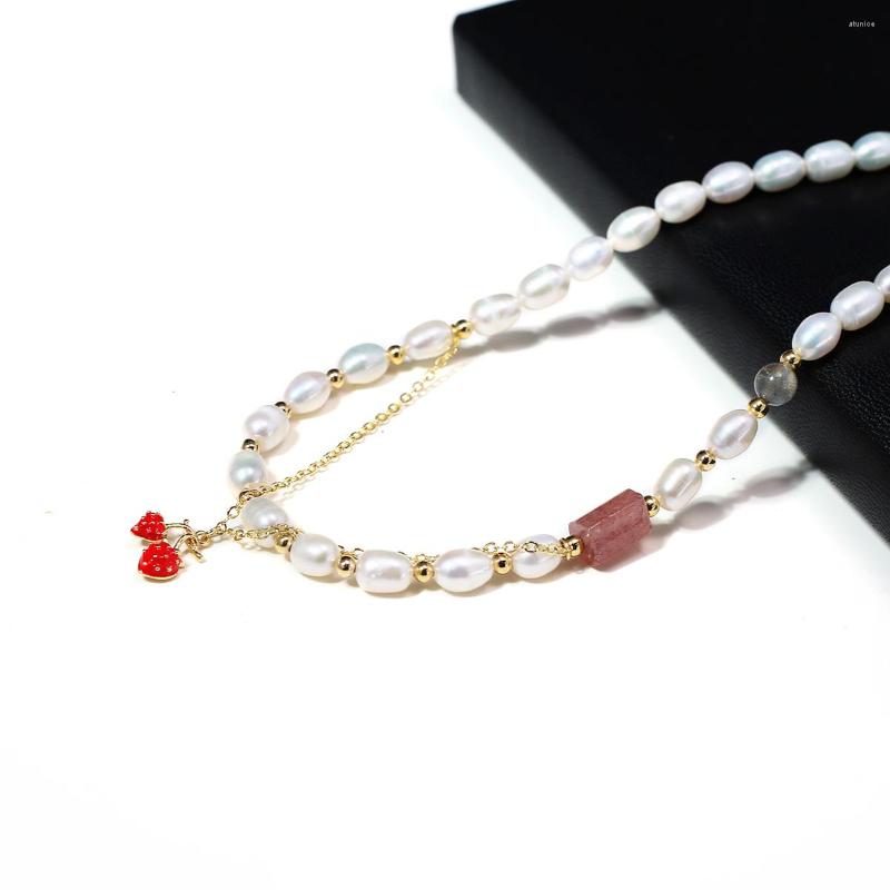 

Chains Natural Pearl Necklace Cultured Freshwater Rice Shape Beaded For Jewelry Women Gift