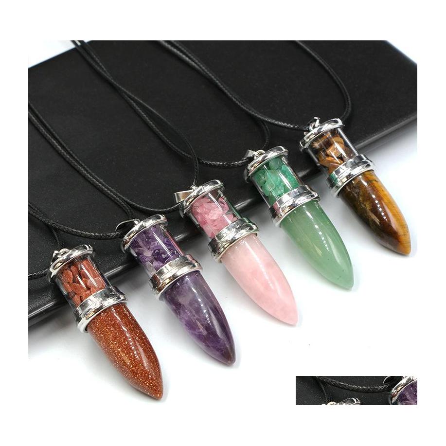 

Pendant Necklaces Natural Amethyst Gravel Rose Quartz Crystal Necklace Hexagon Prism Pendum Shape Chakra Healing Jewelr Carshop2006 Dht2J