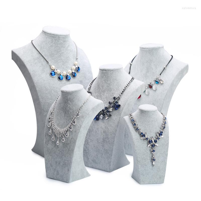 

Jewelry Pouches Luxury Model Bust Show Exhibitor 6 Sizes Options Gray Velvet Display Necklace Pendants Mannequin Stand Organizer