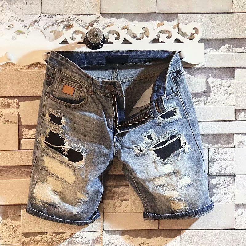 

Men's Jeans 2023 Spring And Summer Men's Straight Wash Denim Shorts Ripped Slim Personality 5 Five-point Medium Pants Tide Brand Fashion, Blue