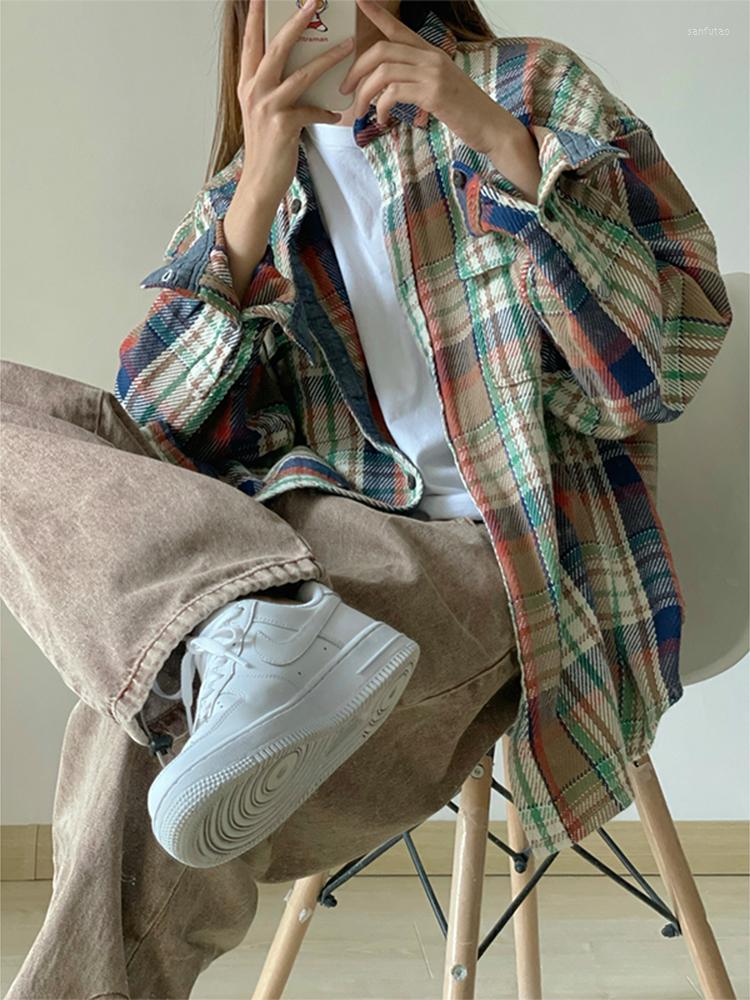 

Women' Blouses Oversize Casual Thin Plaid Shirts Women 2023 Spring Vintage Loose Korean Fashion Women' Blouse Streetwear Long Sleeve, Picture color