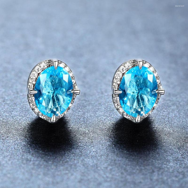 

Hoop Earrings Fashiion Female Luxury Blue Crystal Stud Classic Green Zircon Oval Stone For Women Vintage Jewelry Gift