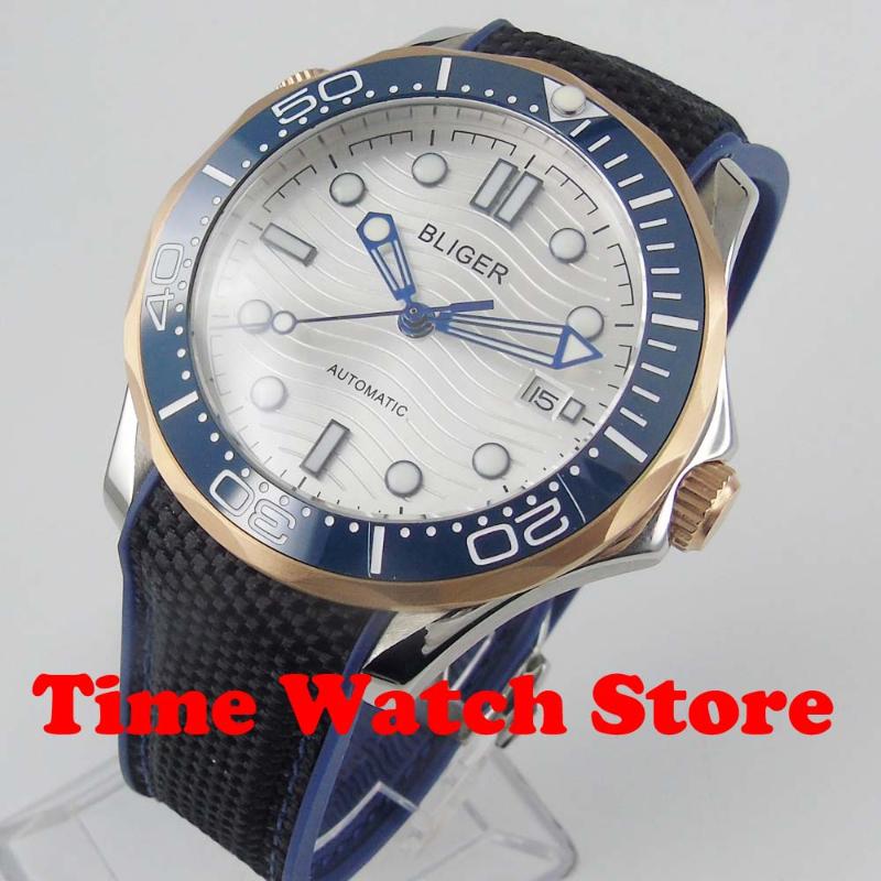 

Wristwatches 41mm Miyota 8215 Golden Automatic Men's Watch Sapphire Glass Silver Dial Luminous Ceramic Bezel Waterproof Deployant, Normal mechanism