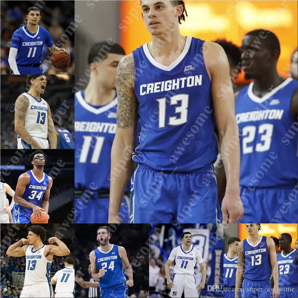 

NCAA Creighton Blueja Basketball Jersey Ryan Kalkbrenner Arthur Kaluma Trey Alexander Baylor Scheierman Ryan Nembhard Mason Miller Fredrick, Blue