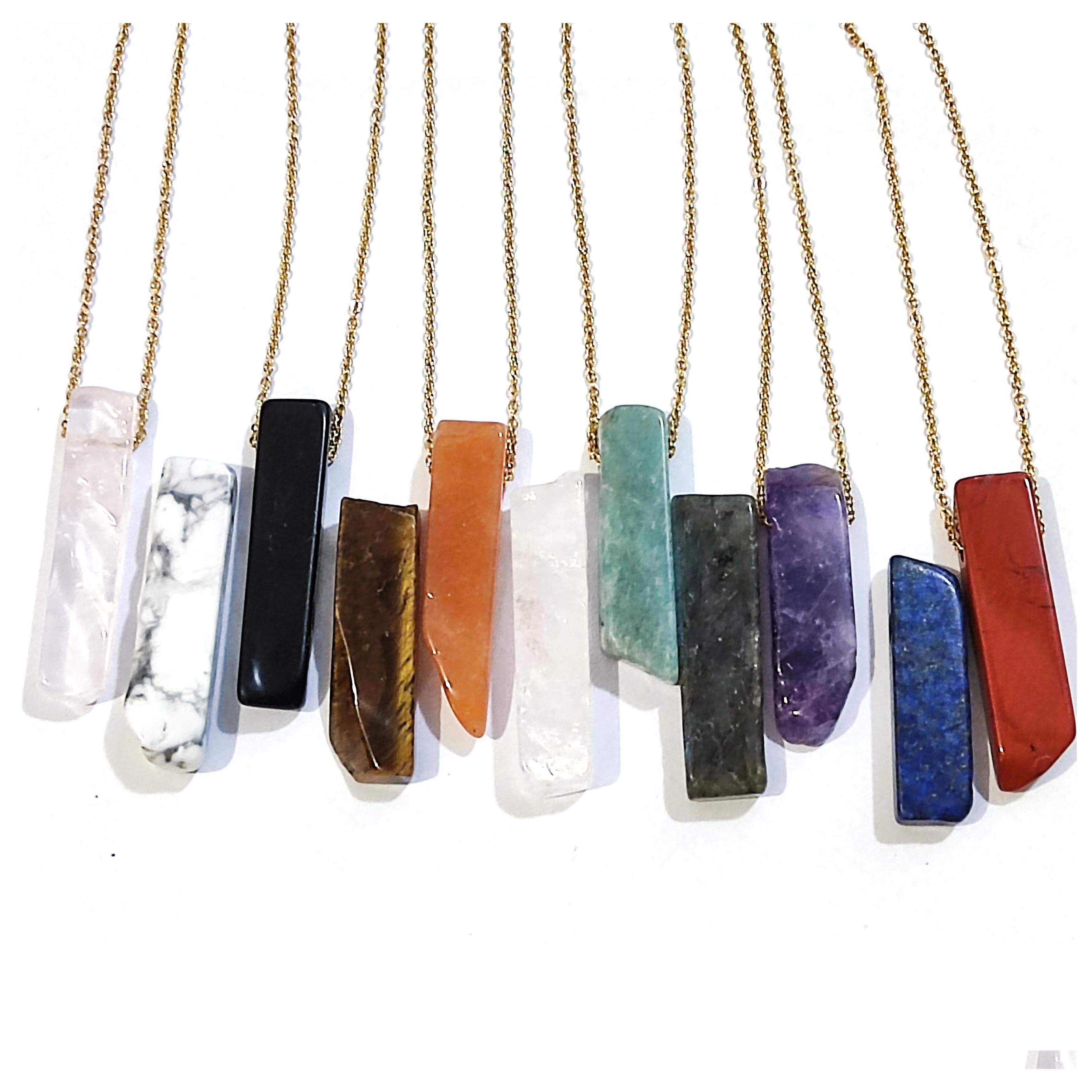 

Pendant Necklaces Natural Stone Strip Bar Roses Quartz Amethyst Crystal 18K Gold Stainless Chain Necklace For Women Carshop2006 Drop Dhxyi