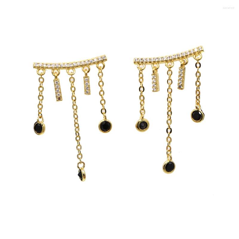 

Stud Earrings European Version Of Jewelry Tassel Fashion Retro Long Chain Metal Texture Black Cz