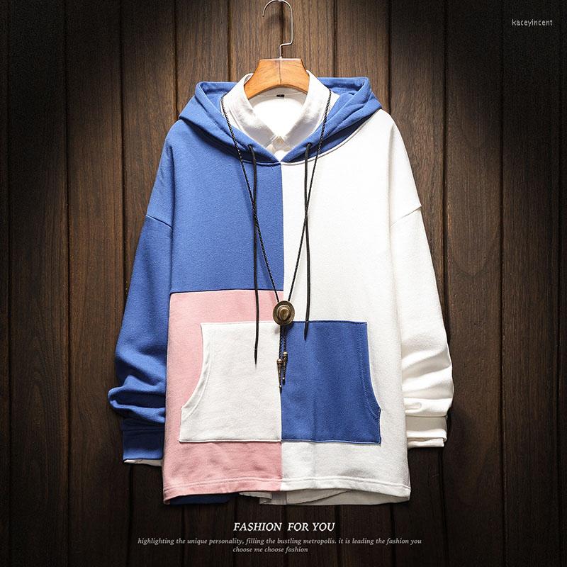 

Men's Hoodies Spring Autumn Fashion Hip Hop Streetwear Patchwork Hoodie Male Hoody Loose Cotton Sweatshirts 4XL 5XL, Blue