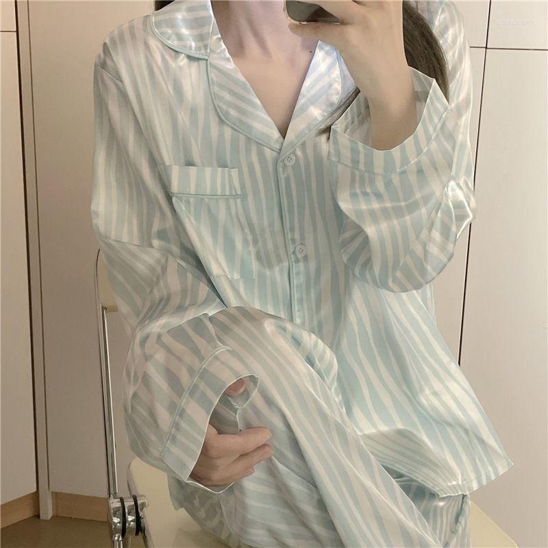 

Women's Sleepwear 2023 Summer Silk Pajamas Female Cardigan Suit Home Service Luxury For Women Two Piece Set Loungewear Pjs, 111
