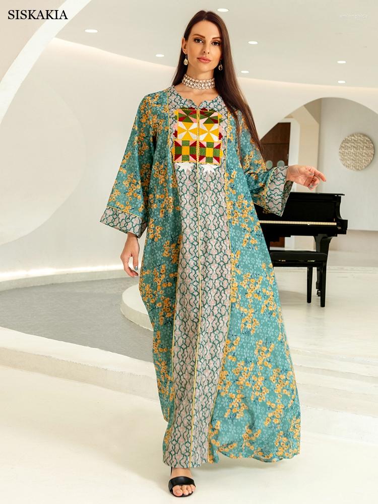 

Ethnic Clothing Siskakia Full Cotton Jacquard Embroidery Moroccan Jalabiya Elegant Floral Long Dresses For Women Dubai Arab Islam Clothes