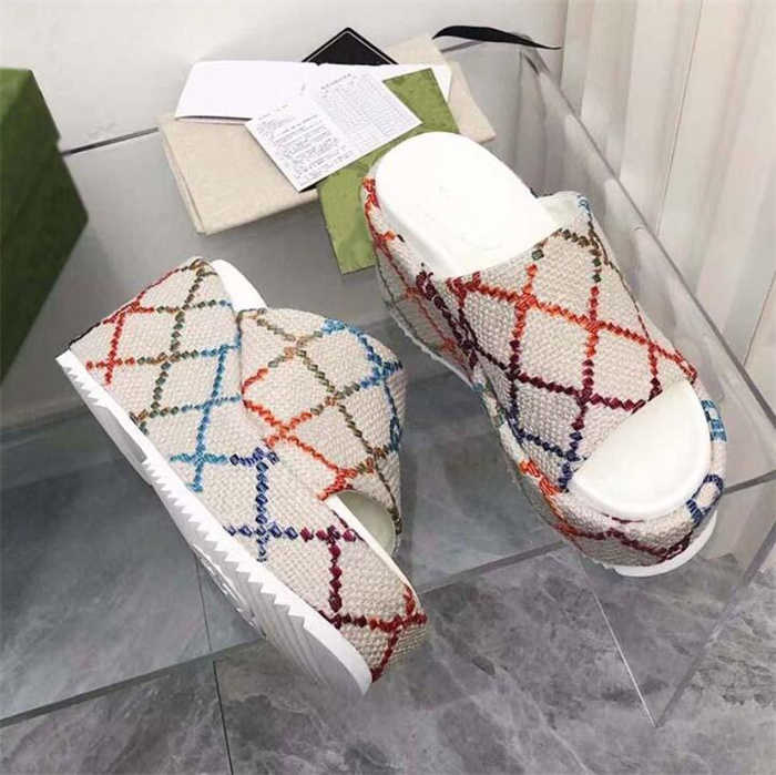 

womens sandal fashion embroidered canvas designer slides slip on slippers girls Canvas covered platform sandals big size 35-45